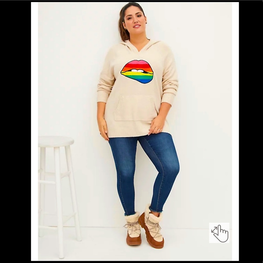 NWT TORRID Raglan Hoodie Sweater / Size 2X / Rainbow Lips Oatmeal